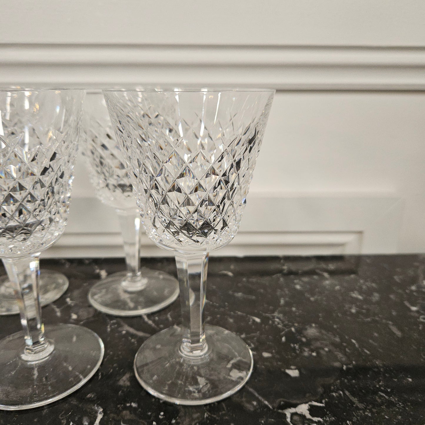 6 Waterford Stemmed Cut Crystal Wine Glasses In The Alana Pattern