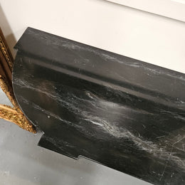 French Louis 16th Style Gilt & Black Marble Top Console Table