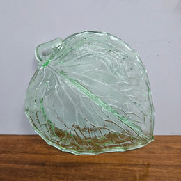 Vintage Bagley Uranium Green Glass Leaf Dish
