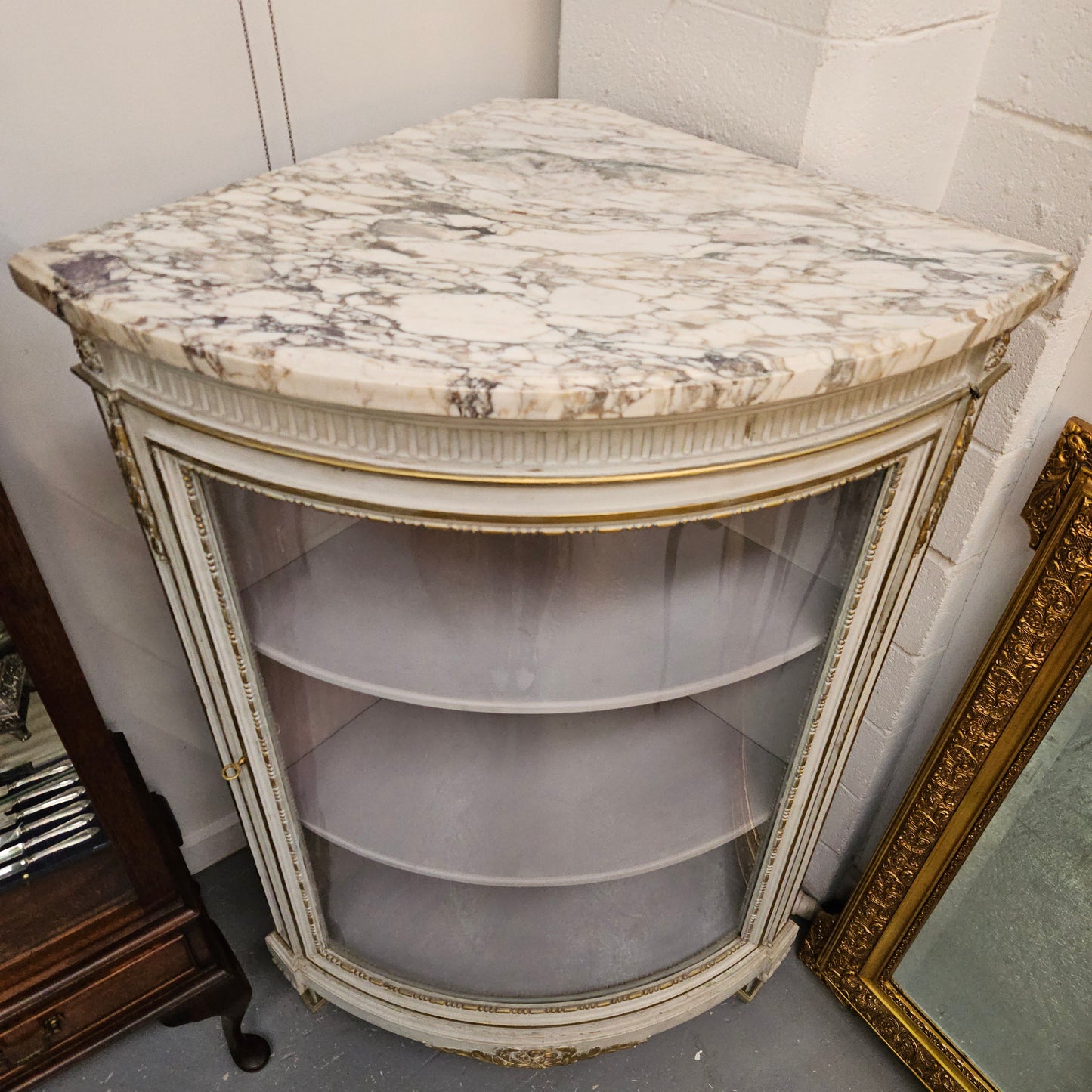 Louis XVI Style Signed Paris Marble Top Corner Cabinet