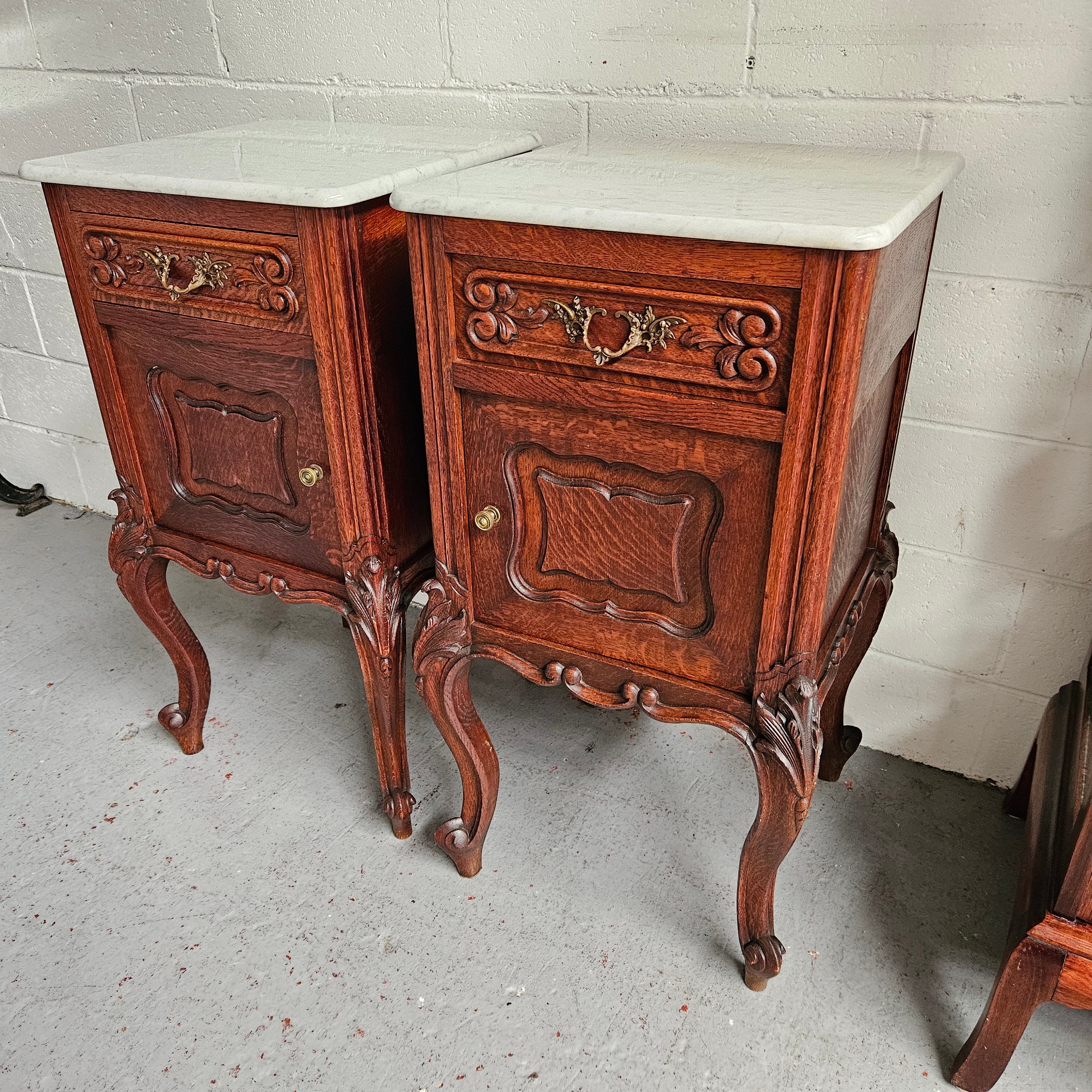 Pair of Louis XV Style White Marble Top Bedside Cabinets | Antique & Vintage | Moonee Ponds Antiques | Australia Wide Delivery