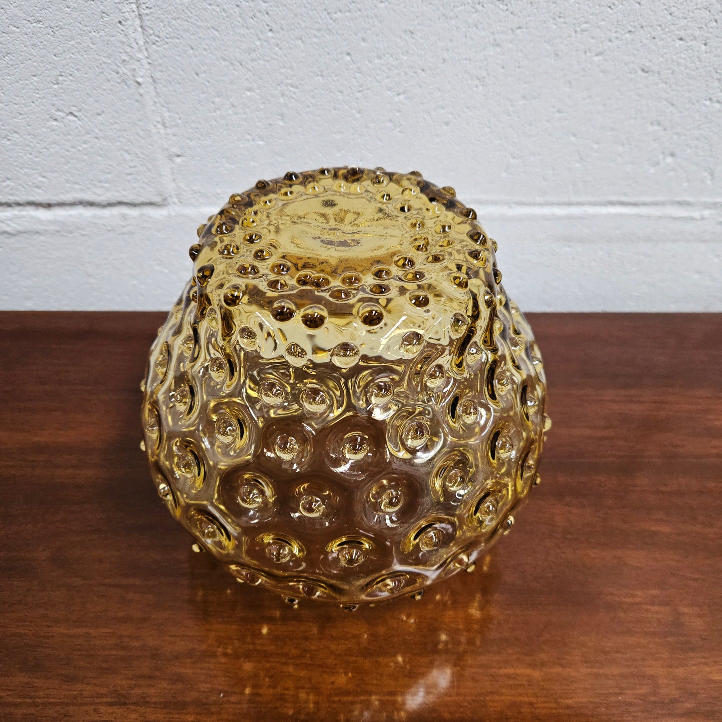 Mid-Century Amber Modern Hobnail Glass Container