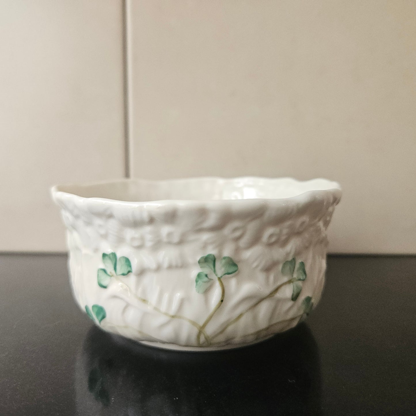 Belleek Bowl With Shamrock Pattern