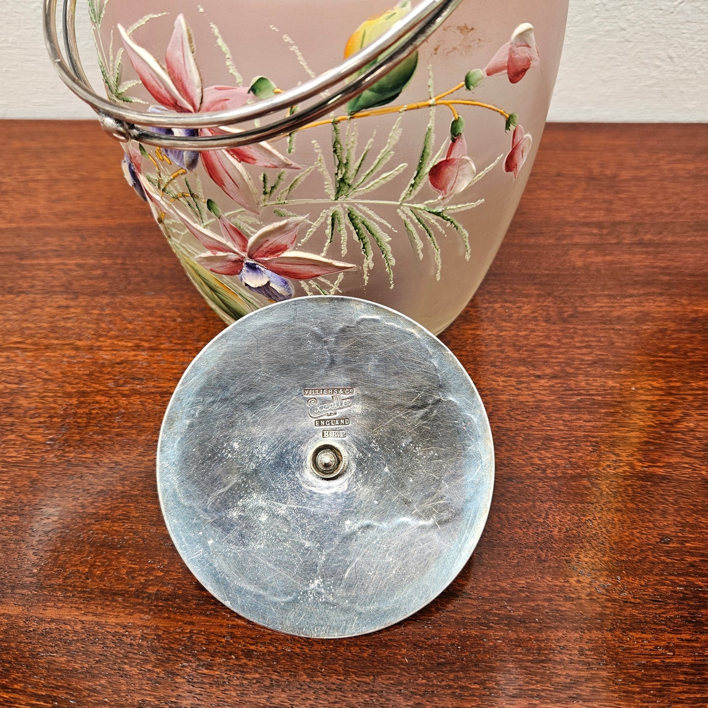 Edwardian Glass Enamel Decorated Biscuit Barrel