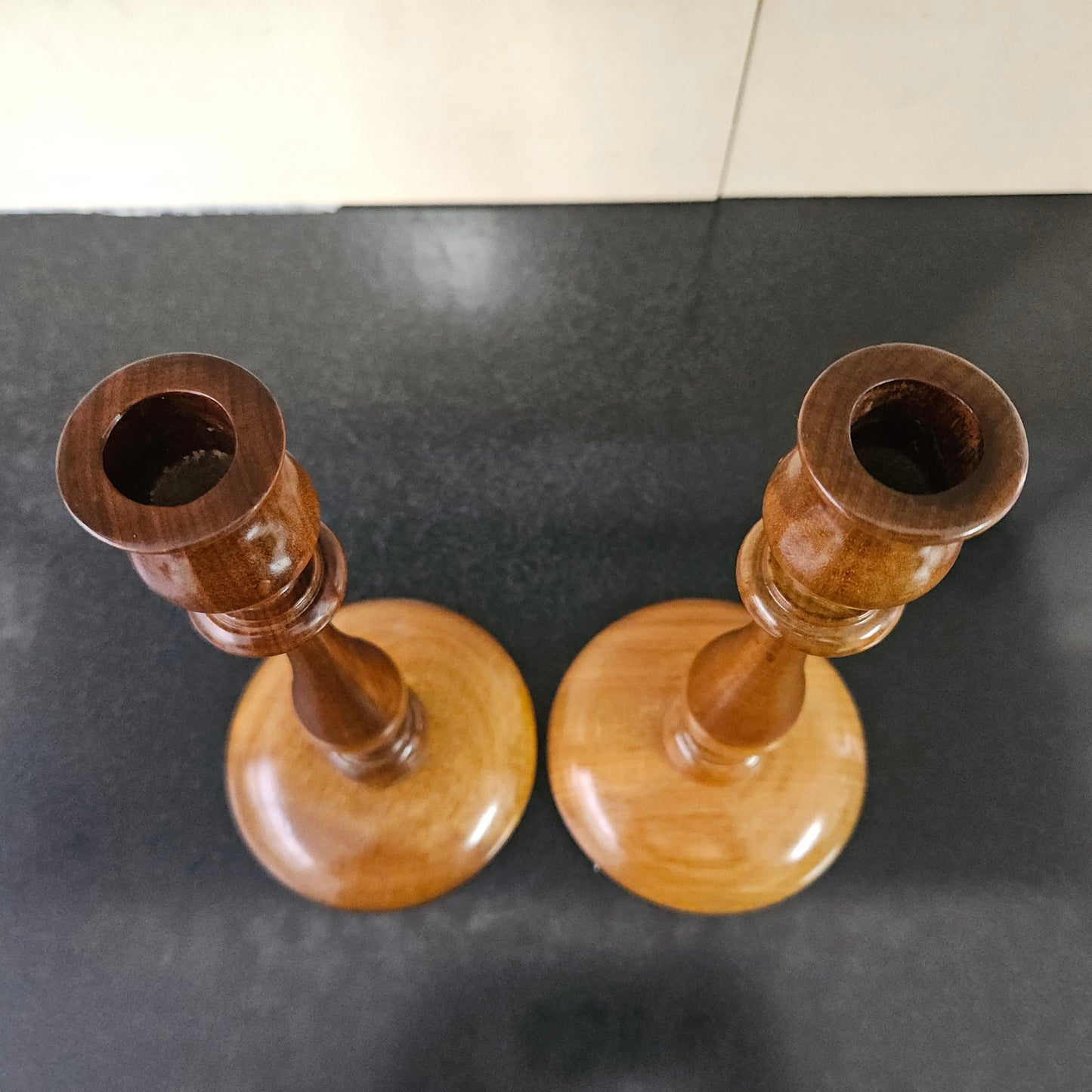 Pair Vintage Walnut Candlesticks