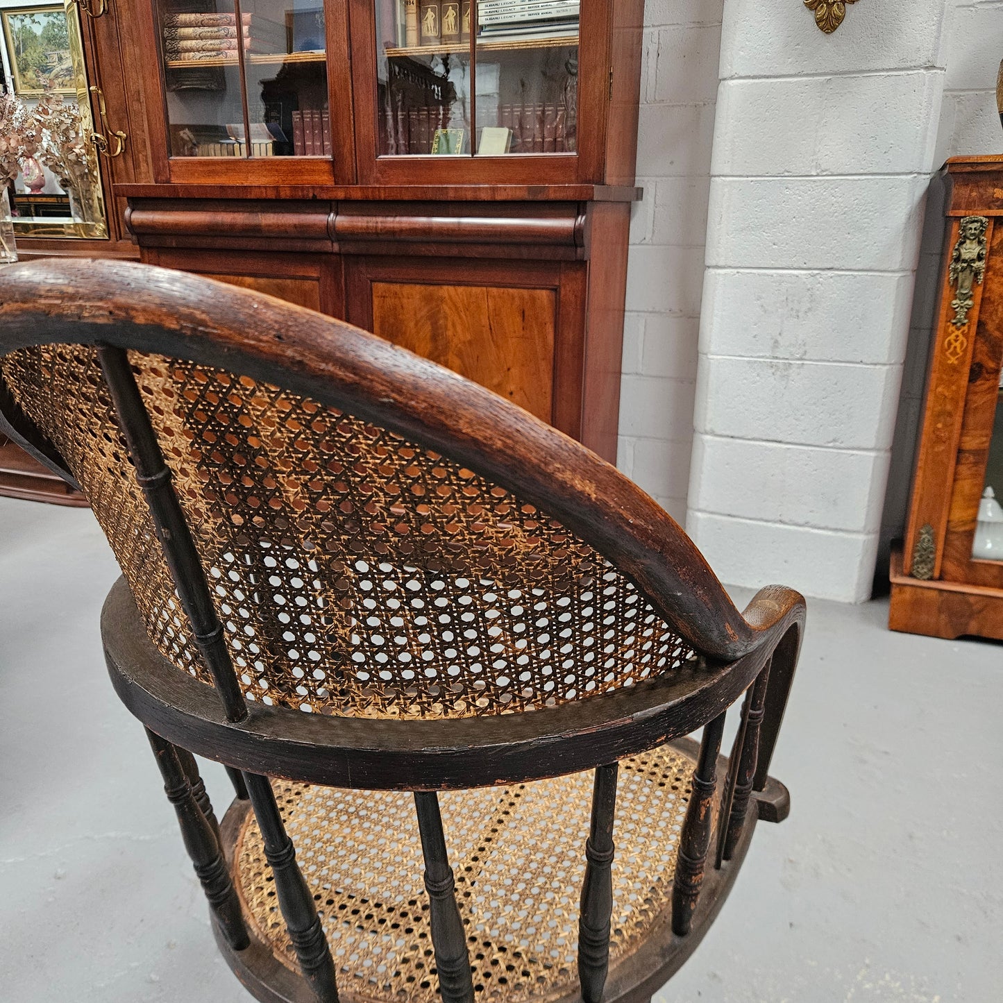 Antique Cane & Oak Office Desk Chair