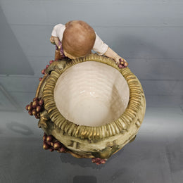 Antique Amphora  Bowl with Girl & Cat & Doll