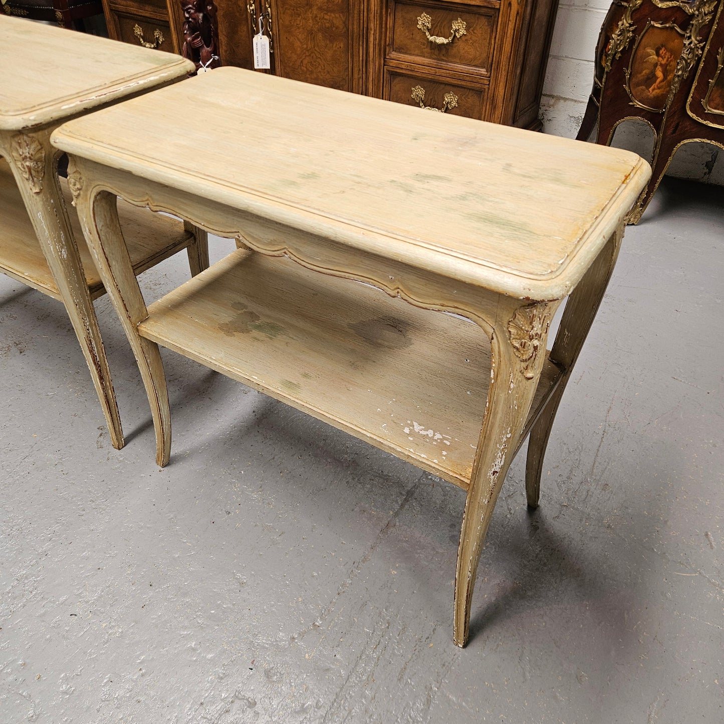 Pair Rustic Oak Shabby Chic Side Tables