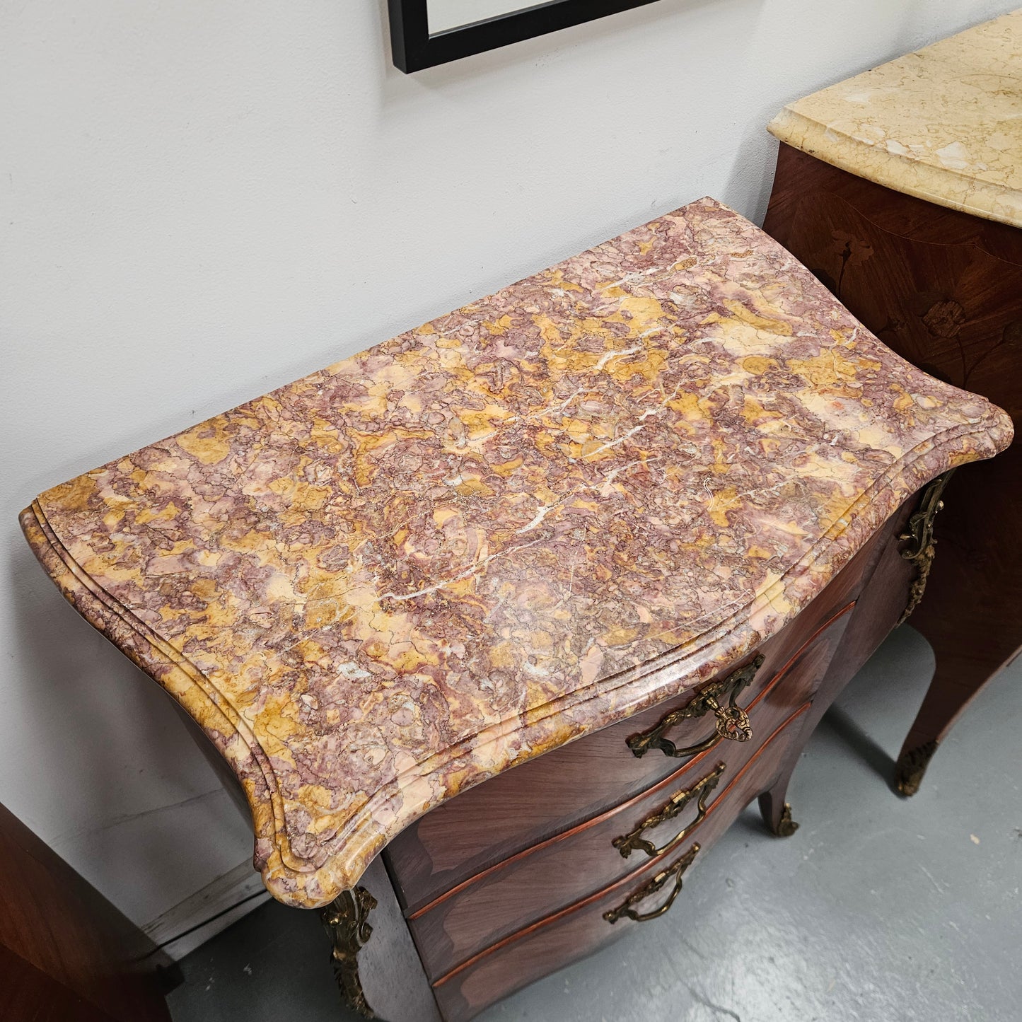 Attractive  Louis XVth Style Marble Top Commode of Medium Proportions.