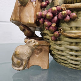 Antique Amphora  Bowl with Girl & Cat & Doll