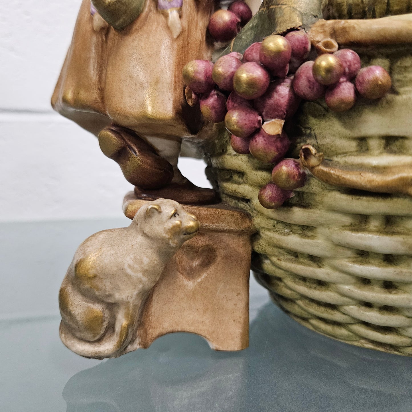 Antique Amphora  Bowl with Girl & Cat & Doll