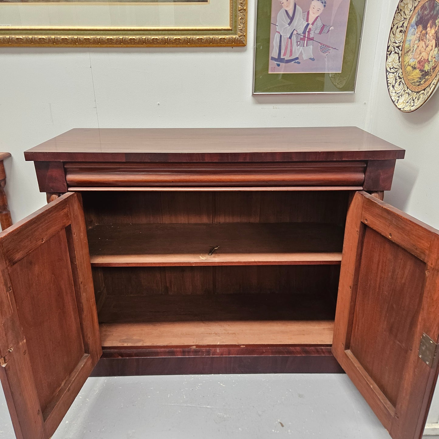 Solid Mahogany Two Door Cabinet With Drawer