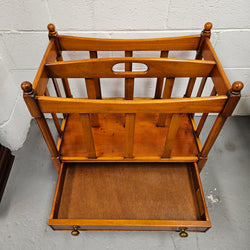 Vintage English Yew Canterbury Newspaper Stand on Brass Wheels | Antique & Vintage | Moonee Ponds Antiques | Australia Wide Delivery