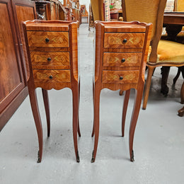 Miniature Pair of Marquetry Inlaid Louis XV Style Bedsides
