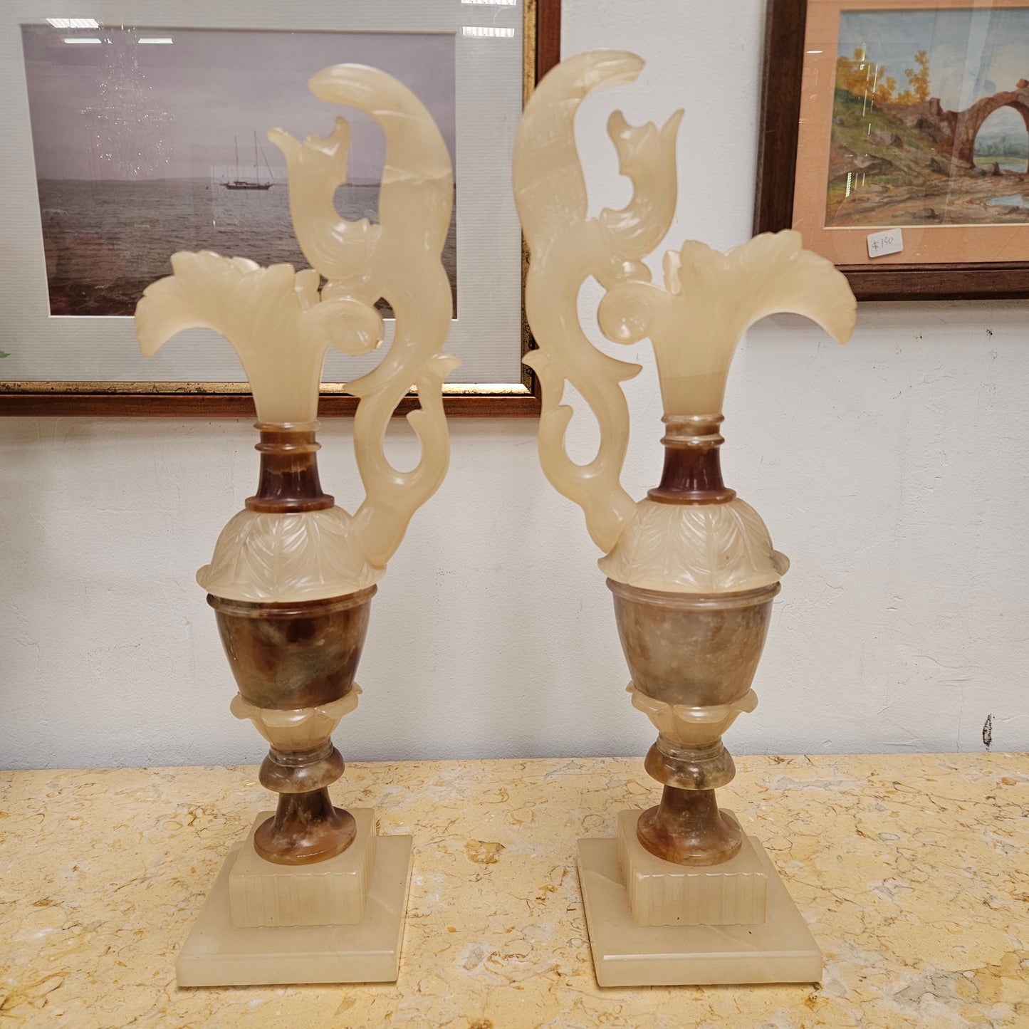 Antique Pair of Alabaster Urns