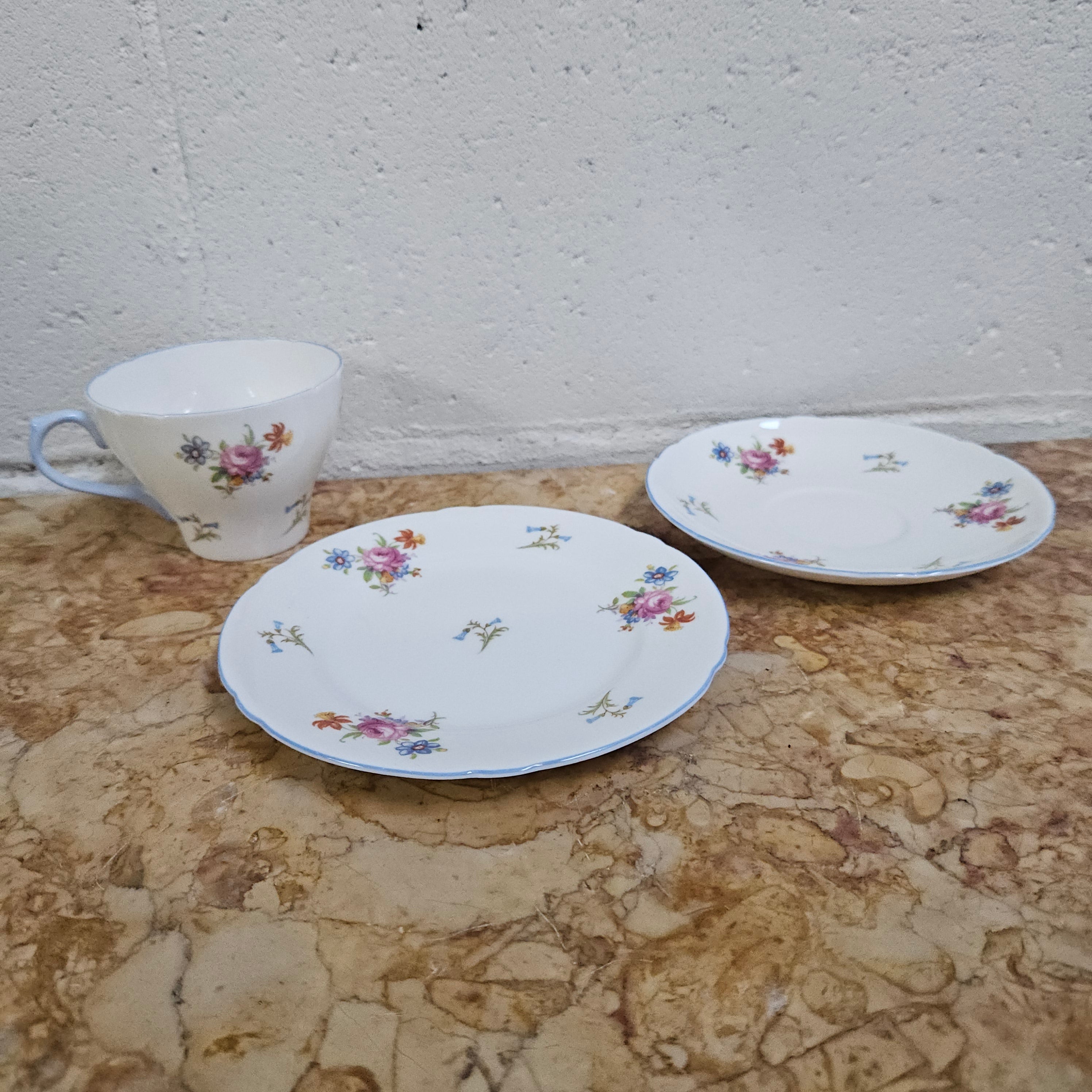 Shelley "Rose" Floral and Bluebell"Trio 2326 | Antique & Vintage | Moonee Ponds Antiques | Australia Wide Delivery
