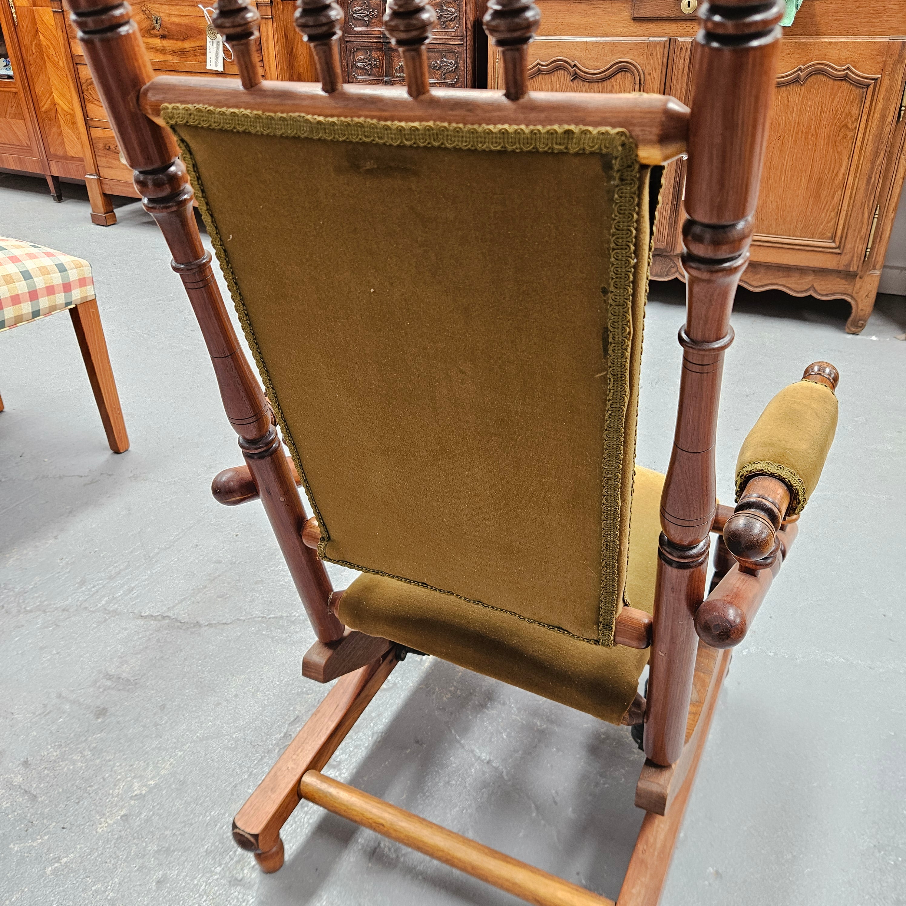 Edwardian Walnut Upholstered Rocking Chair | Antique & Vintage | Moonee Ponds Antiques | Australia Wide Delivery