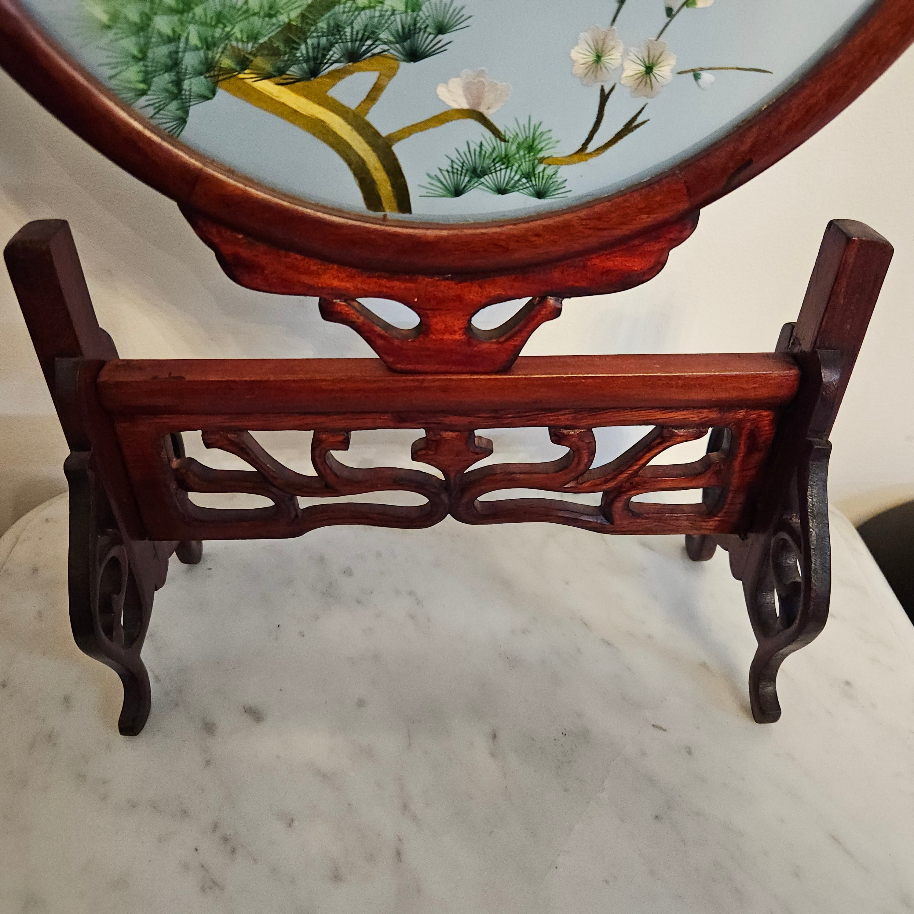 Vintage Chinese Screen on Rosewood Stand | Antique & Vintage | Moonee Ponds Antiques | Australia Wide Delivery