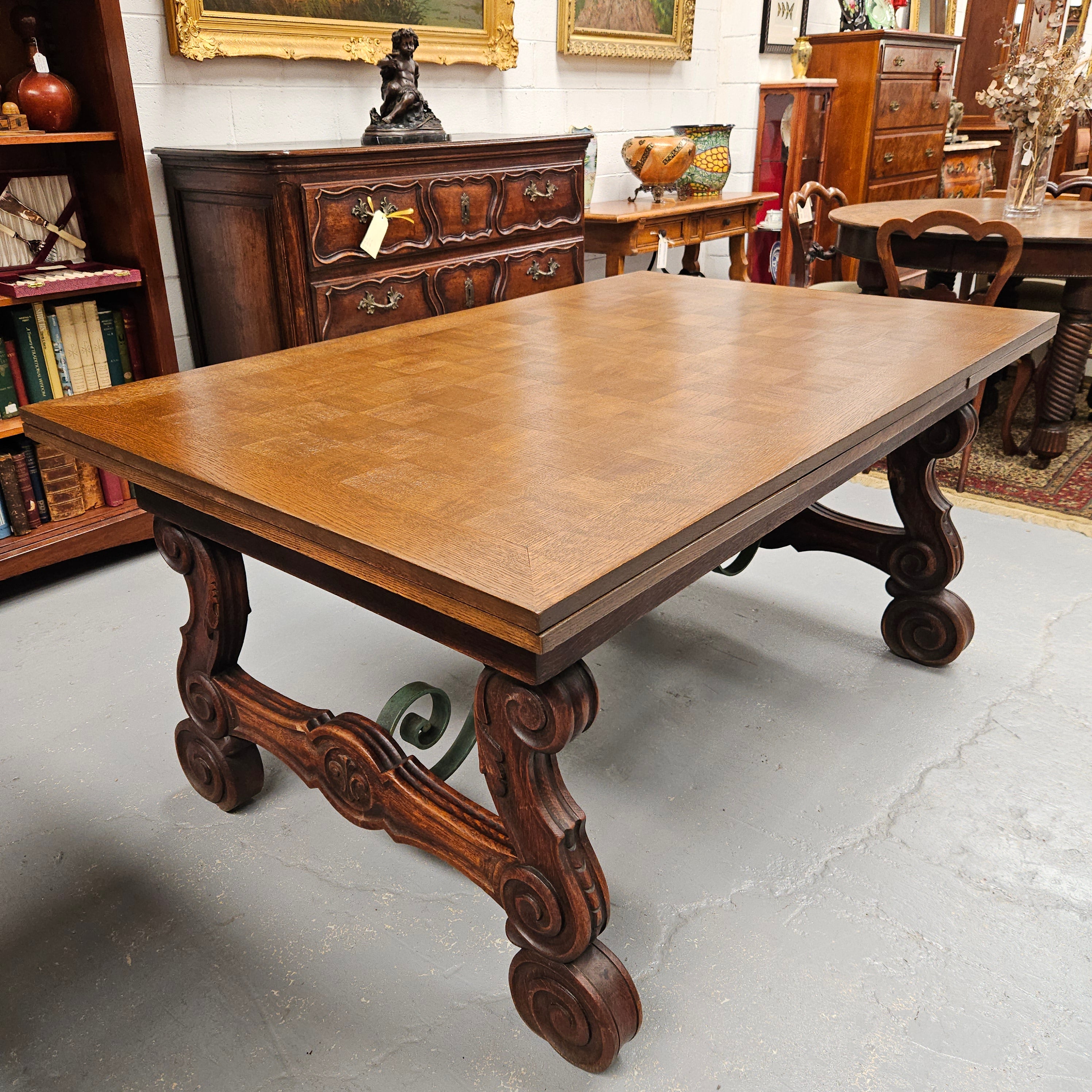 Beautiful French Oak Spanish Style Extension Dining Table | Antique & Vintage | Moonee Ponds Antiques | Australia Wide Delivery