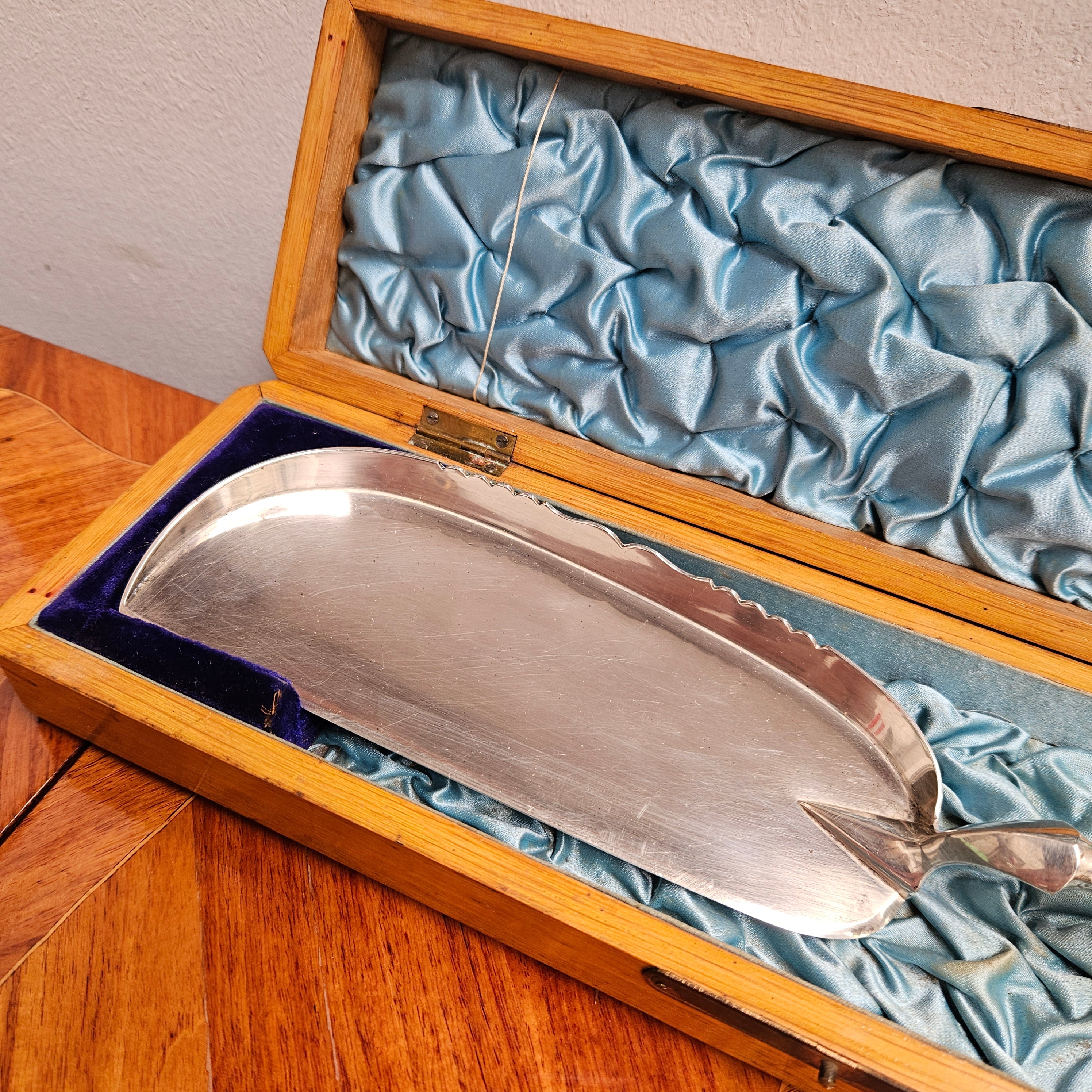 Edwardian Stoneware & Silver Plate Crumb Scoop In Original Box | Antique & Vintage | Moonee Ponds Antiques | Australia Wide Delivery
