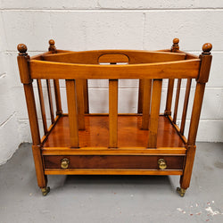 Vintage English Yew Canterbury Newspaper Stand on Brass Wheels | Antique & Vintage | Moonee Ponds Antiques | Australia Wide Delivery