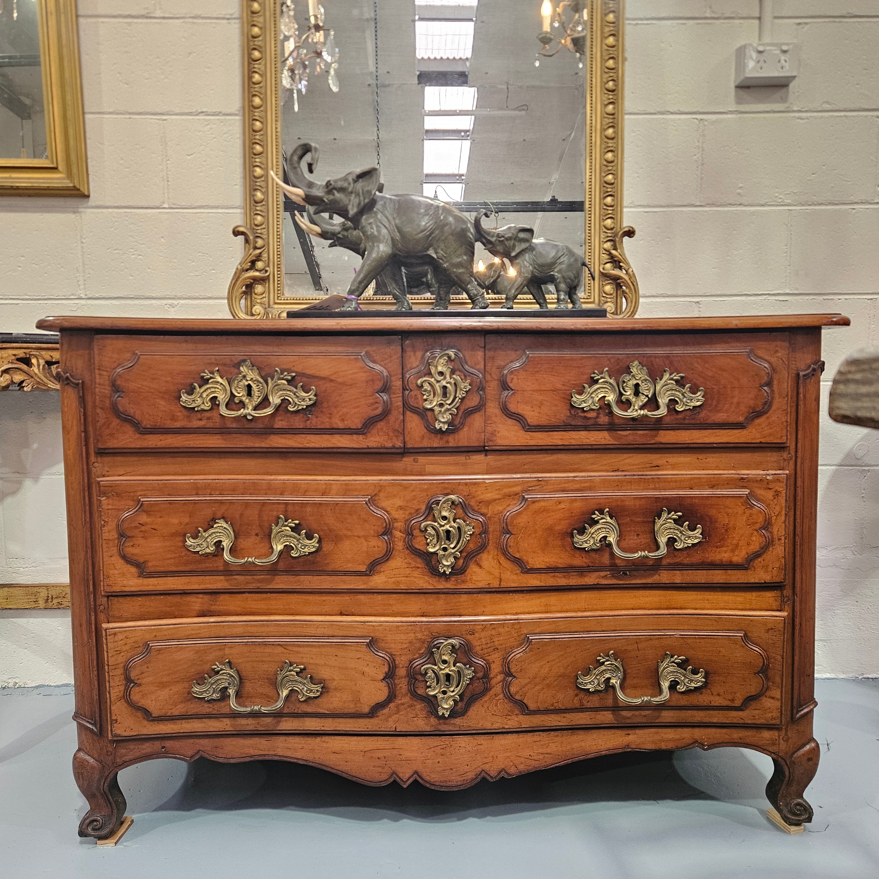 Fruitwood commode — full front view in showroom