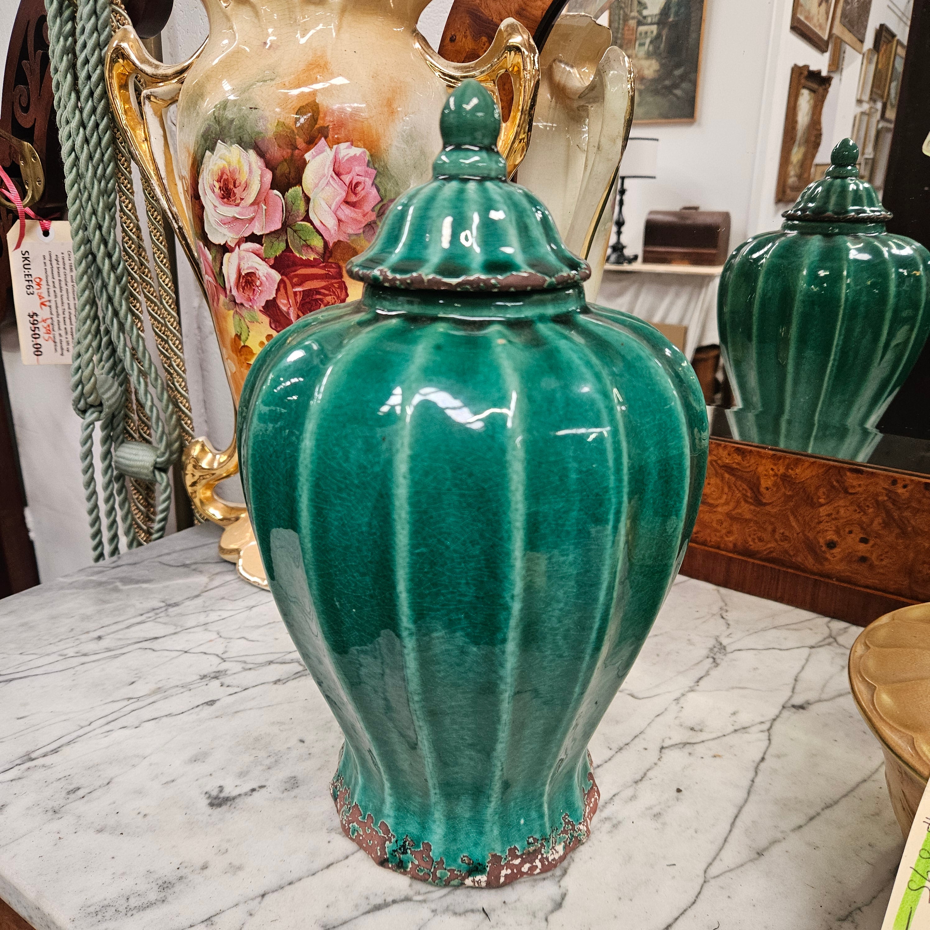 Vintage Ceramic Green Ginger Jar