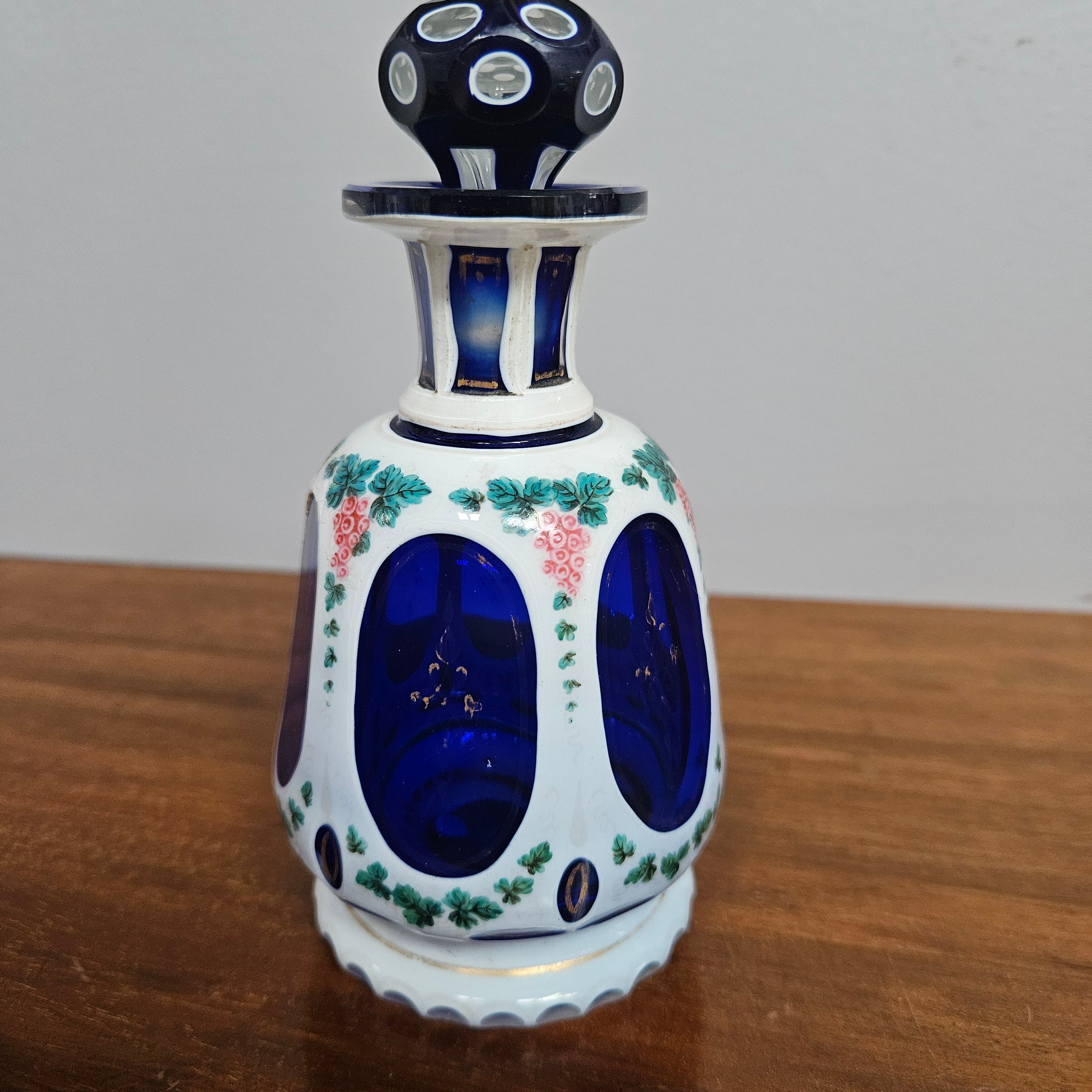 Antique Bohemian Cobalt Overlay Milk Glass Perfume Bottle | Antique & Vintage | Moonee Ponds Antiques | Australia Wide