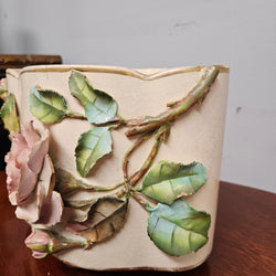 Victorian Pink Rose Pottery Flower Vase