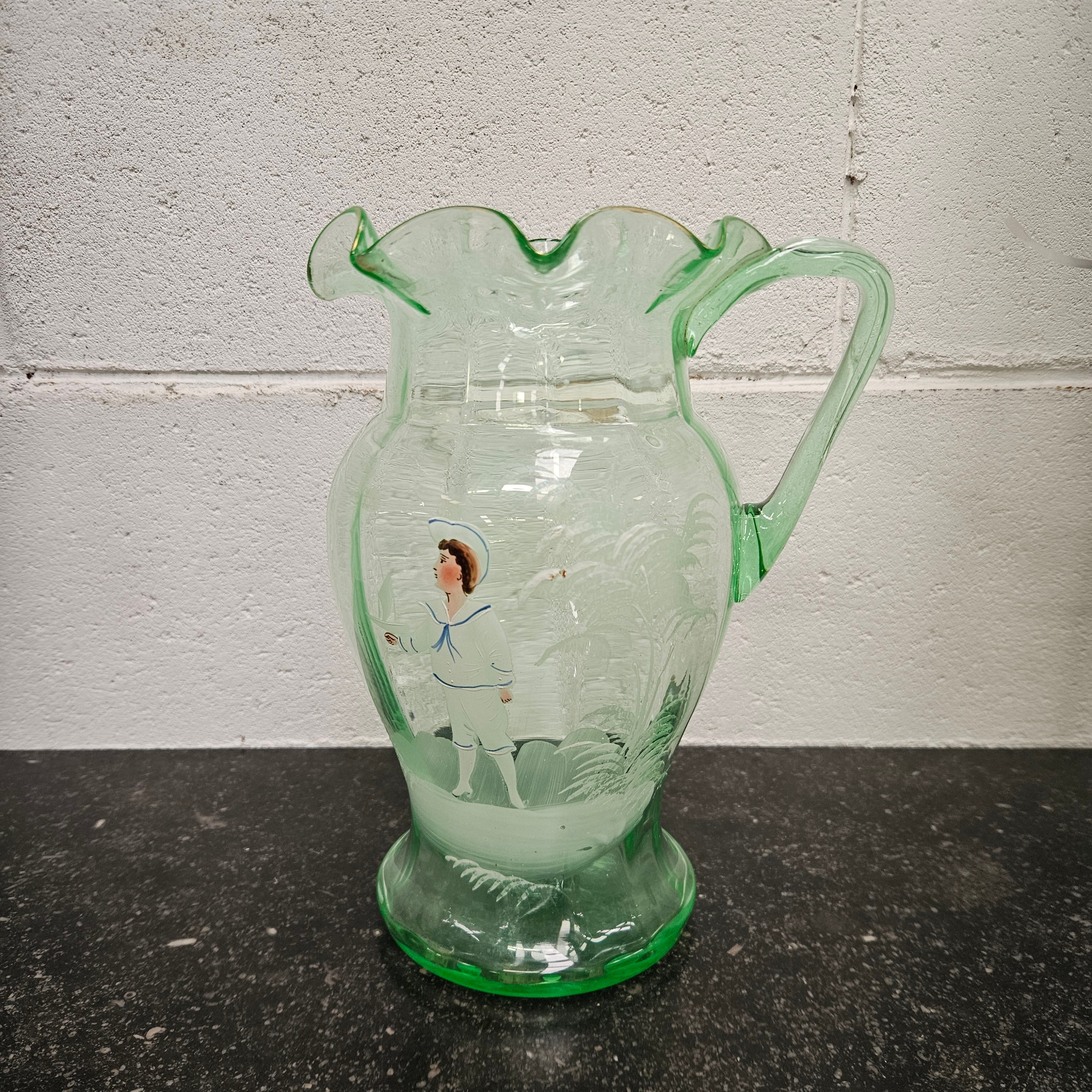 Uranium Glass Mary Gregory Style Large Jug | Antique & Vintage | Moonee Ponds Antiques | Australia Wide Delivery