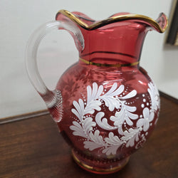 Vintage Ruby & Enamel Painted Glass Jug | Antique & Vintage | Moonee Ponds Antiques | Australia Wide Delivery