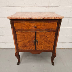 French Burr Walnut & Walnut Marble Top Side Cabinet | Antique & Vintage | Moonee Ponds Antiques | Australia Wide Delivery