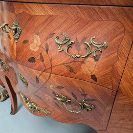 Louis 15th Style Medium Size Marquetry Inlay Marble Top Commode.