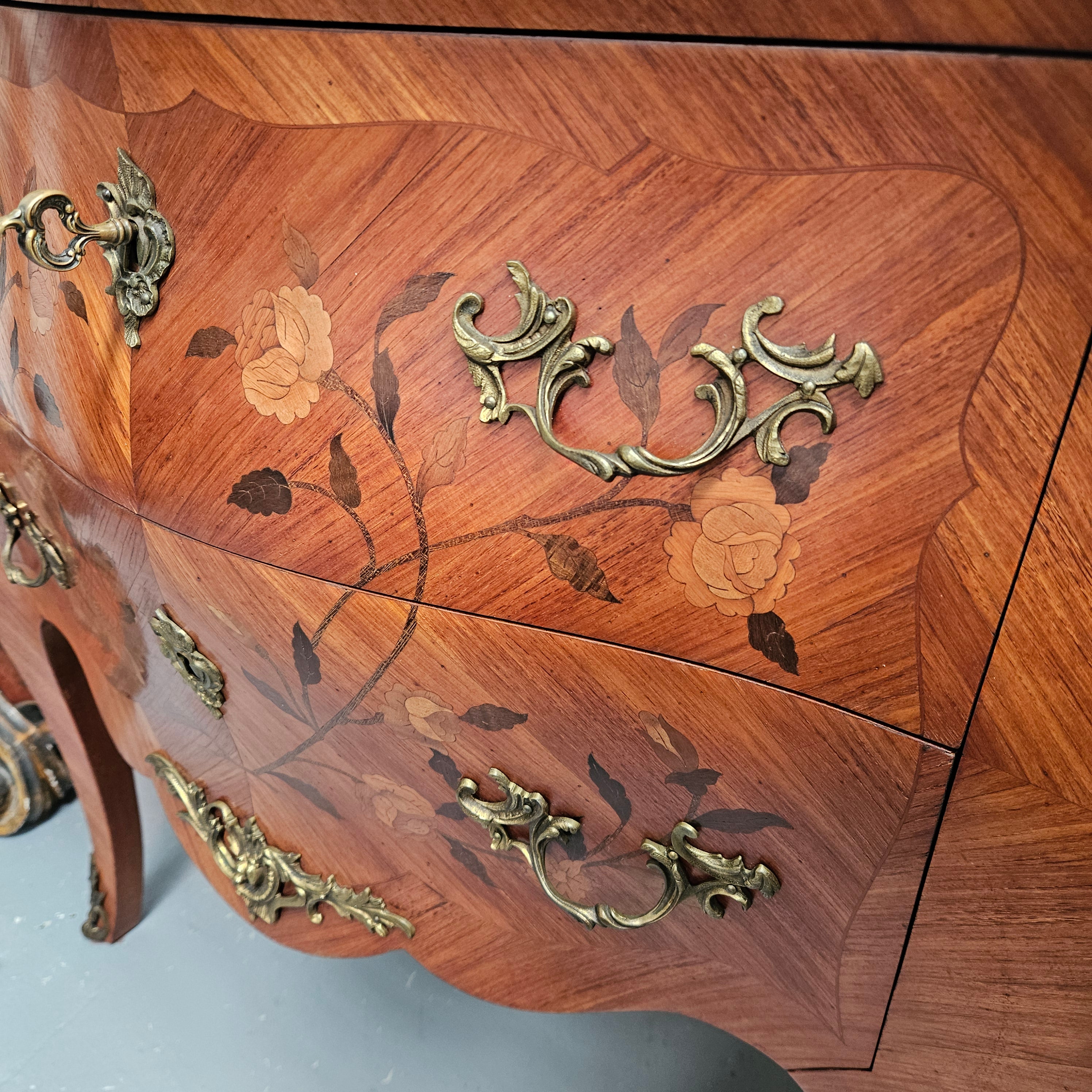 Louis 15th Style Medium Size Marquetry Inlay Marble Top Commode. | Antique & Vintage | Moonee Ponds Antiques | Australia Wide Delivery