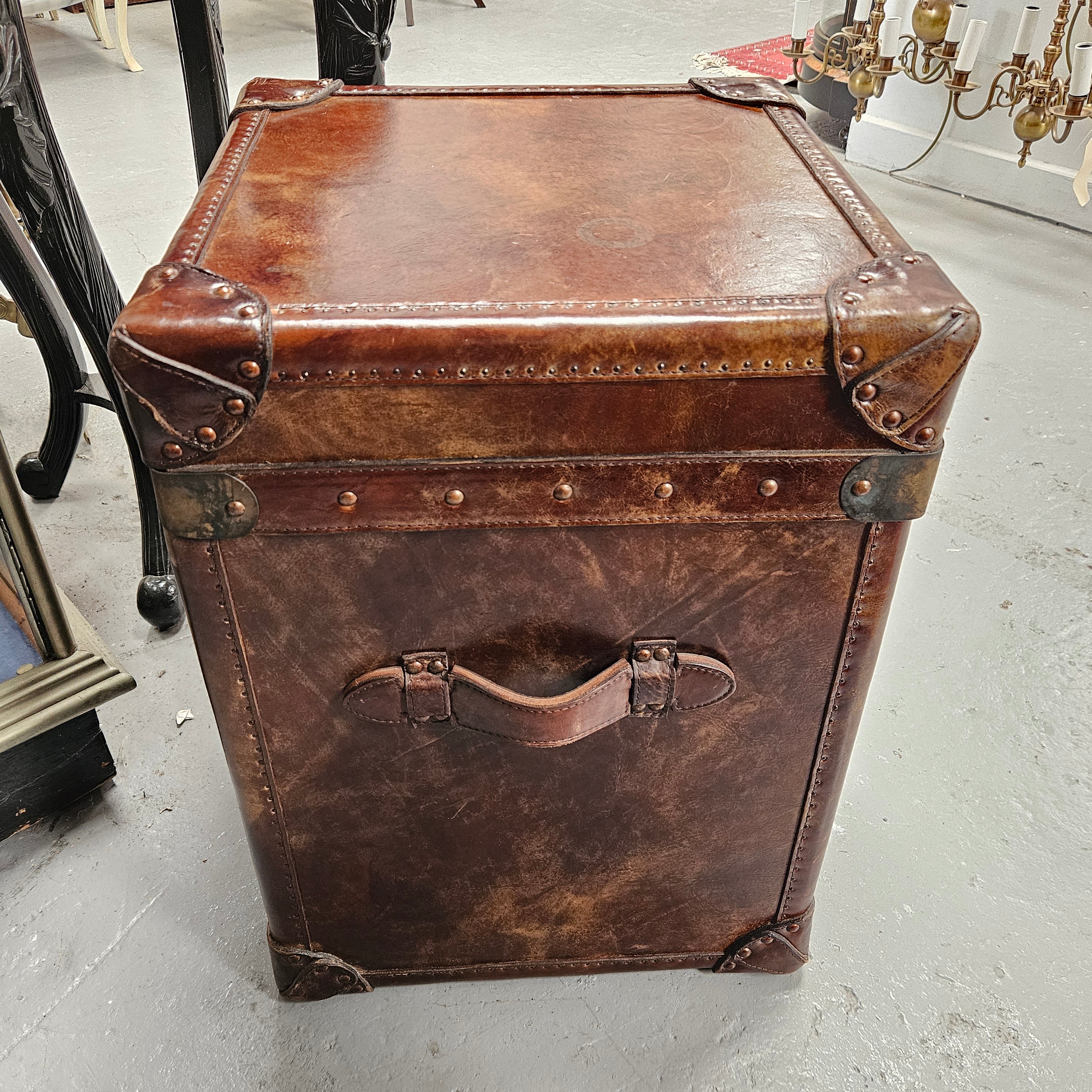 Portable Leather Filing Cabinet / Side Table | Antique & Vintage | Moonee Ponds Antiques | Australia Wide Delivery