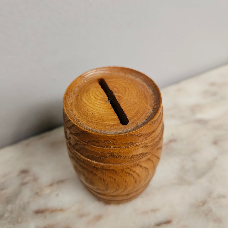 Vintage Treen Oak Barrell Money Box