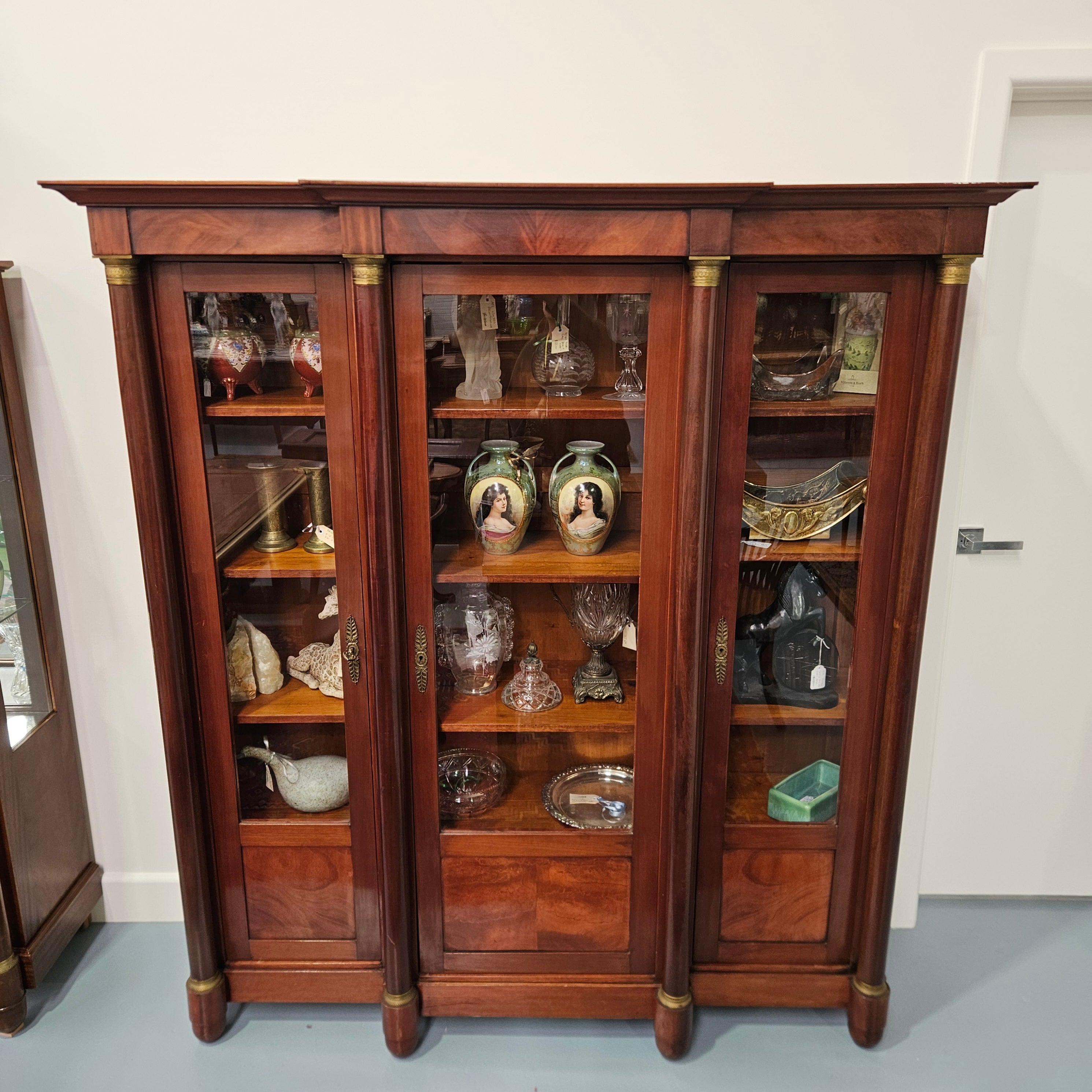 Large Empire Style Mahogany Three Door Display Cabinet