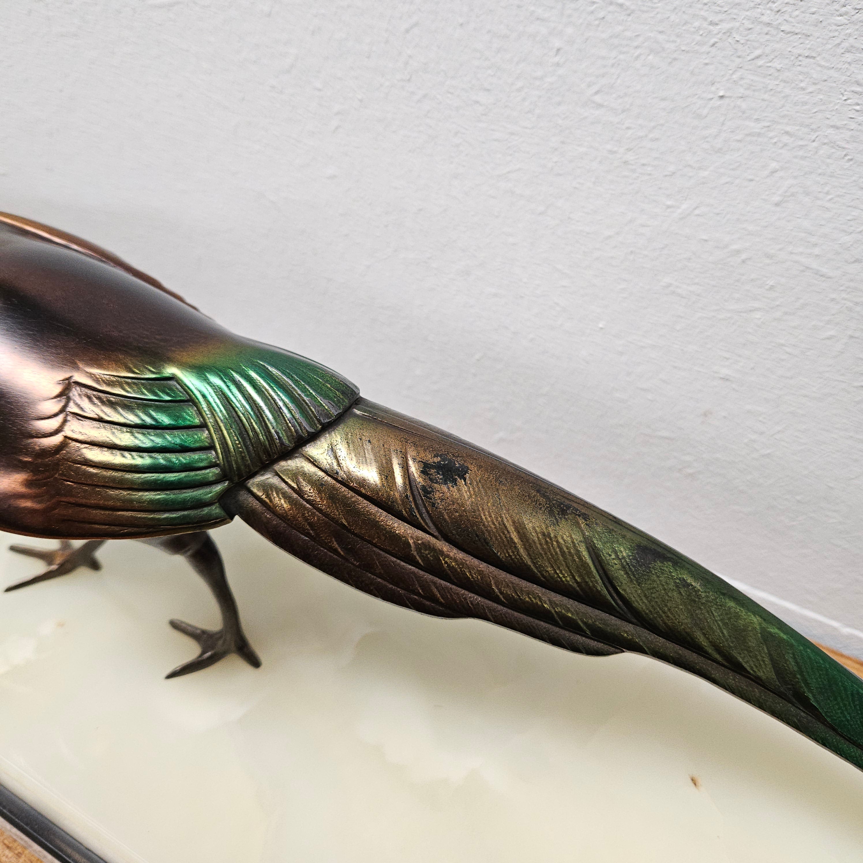 French Art Deco Pair Of Spelter Pheasants On A Marble Plinth | Antique & Vintage | Moonee Ponds Antiques | Australia Wide Delivery