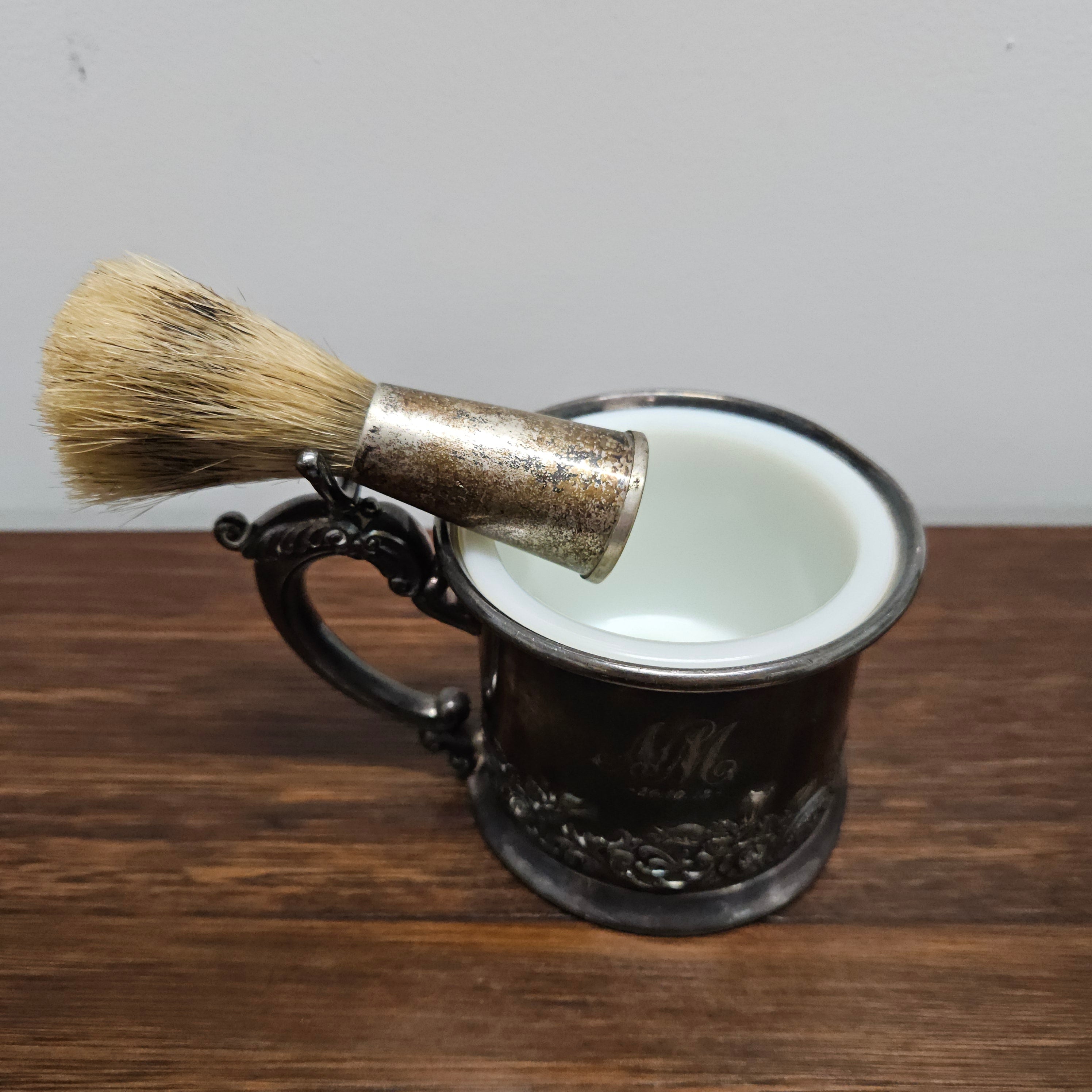 Antique USA Wilcox Silver Plate Co. Shaving Mug & Brush | Antique & Vintage | Moonee Ponds Antiques | Australia Wide Delivery