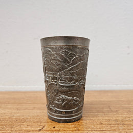 Antique Swiss Pewter Decorated Wine Cup