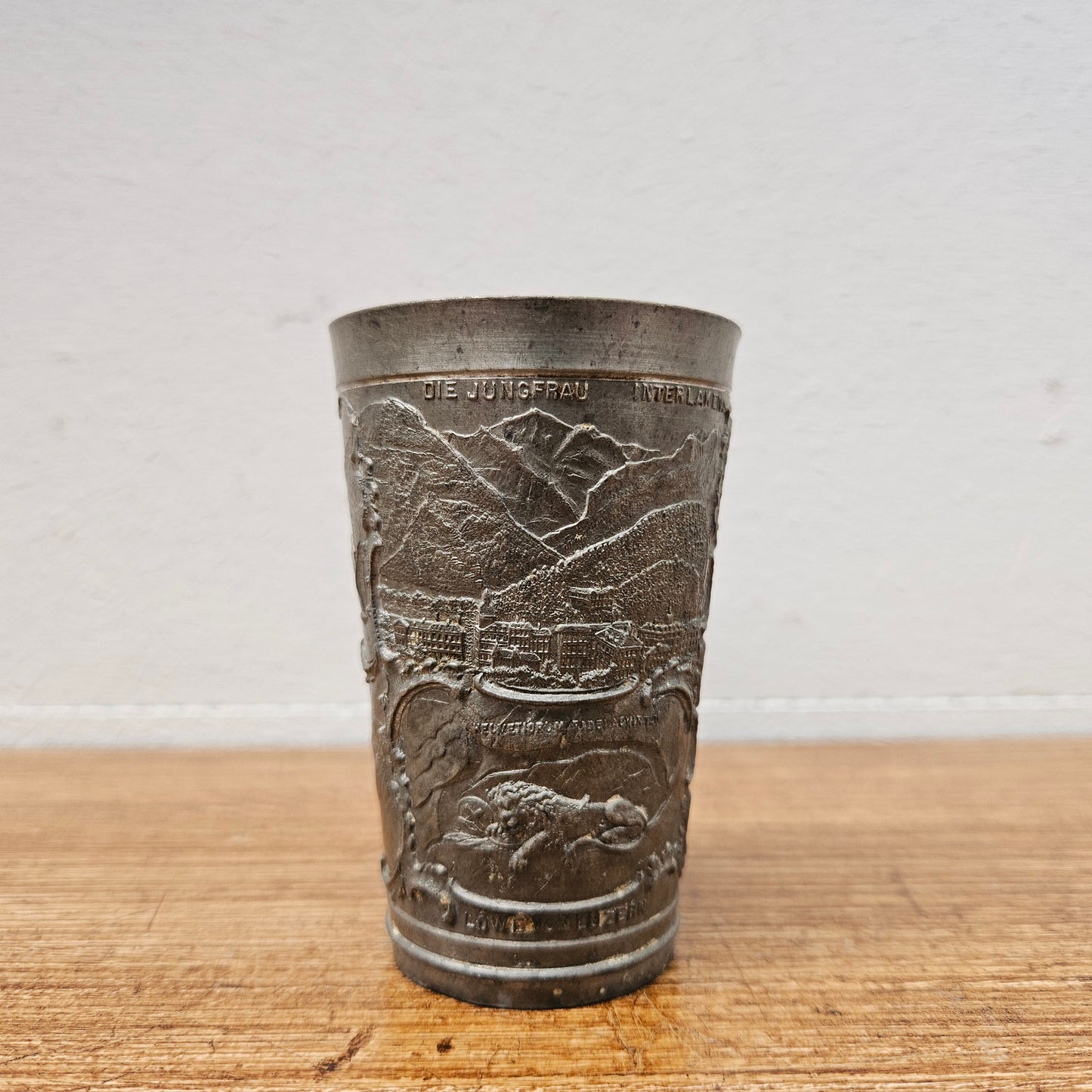 Antique Swiss Pewter Decorated Wine Cup