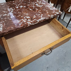 Compact Oak Marble Top Side Cabinet With Drawer | Antique & Vintage | Moonee Ponds Antiques | Australia Wide Delivery