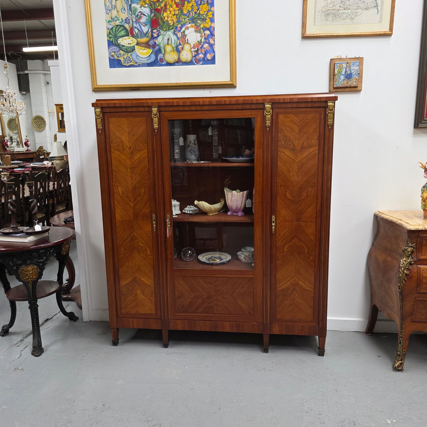 French Walnut Louis 16th Bookcase With Inlay & Ormolu