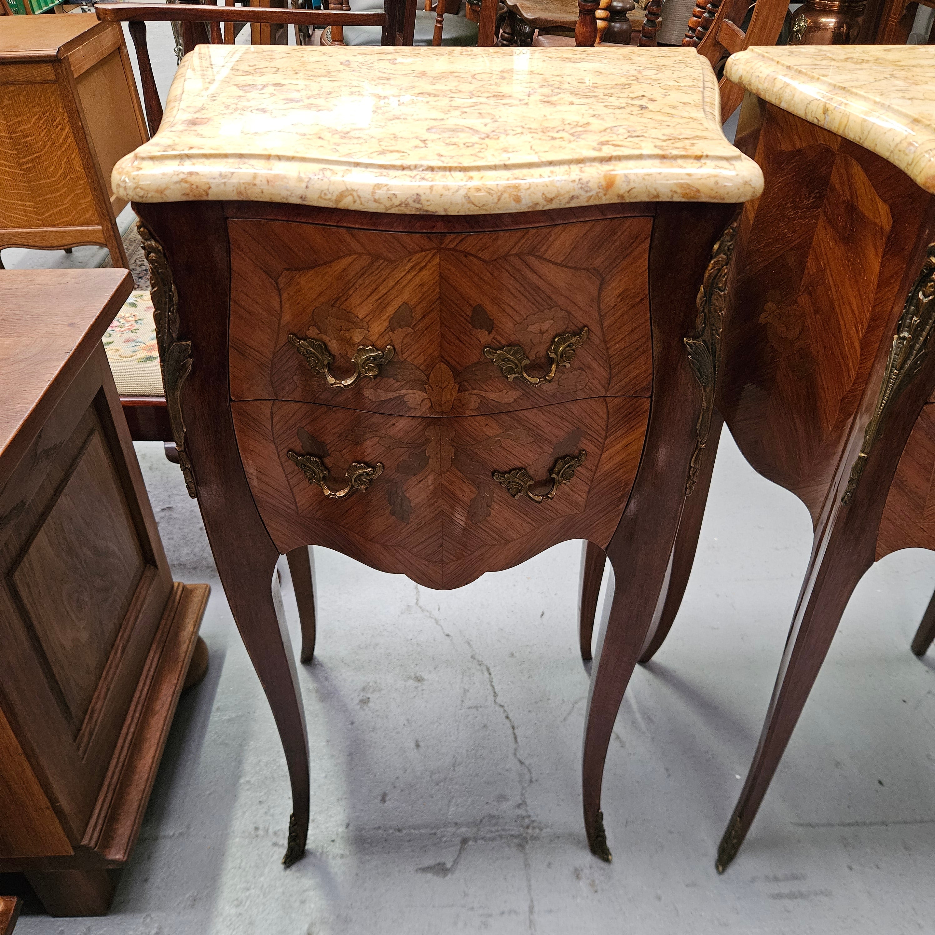 Elegant Pair of Louis XV Style Marble Top Bedsides | Antique & Vintage | Moonee Ponds Antiques | Australia Wide Delivery