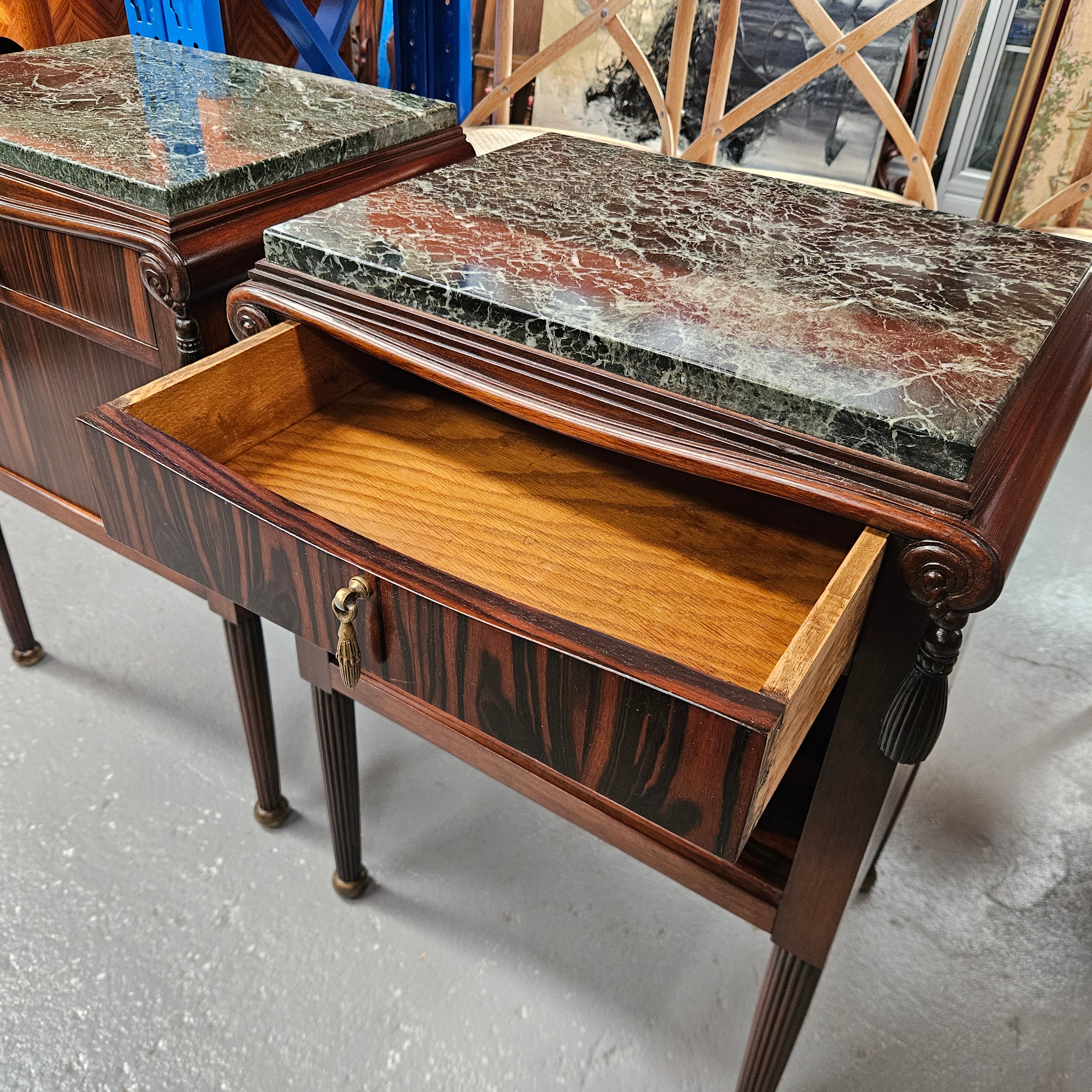 Elegant Pair of French Art Deco Marble Top Bedsides | Antique & Vintage | Moonee Ponds Antiques | Australia Wide Delivery
