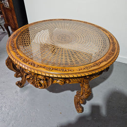 Decorative Louis XV Style Round Cane Coffee Table