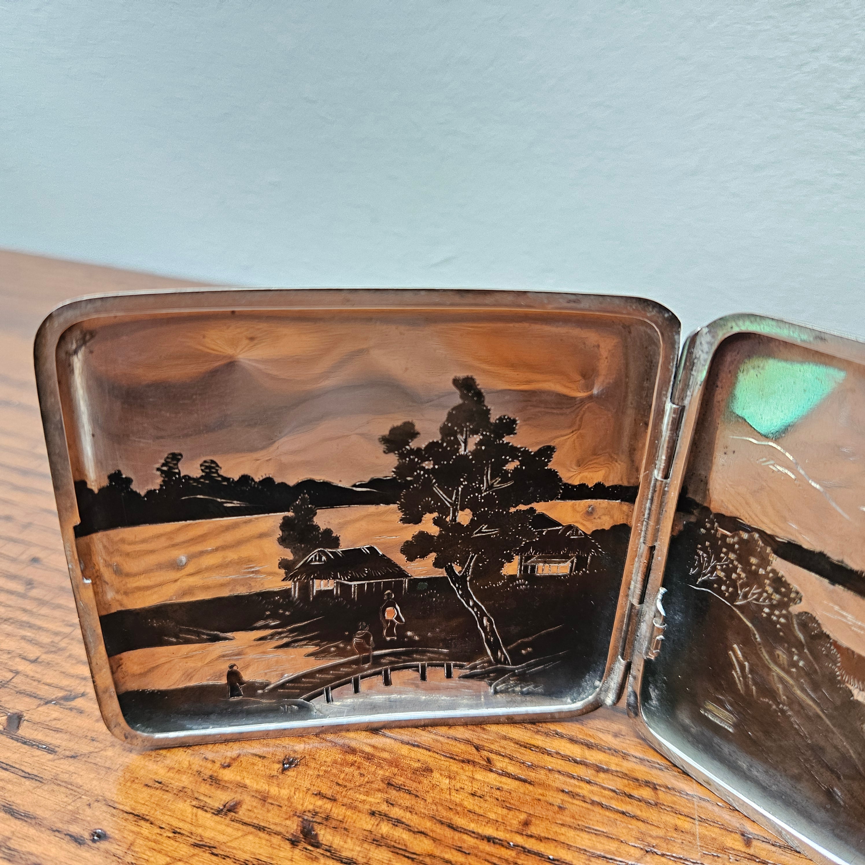 Antique Japanese Mixed Metal Engraved/Embossed Cigarette Case | Antique & Vintage | Moonee Ponds Antiques | Australia Wide Delivery