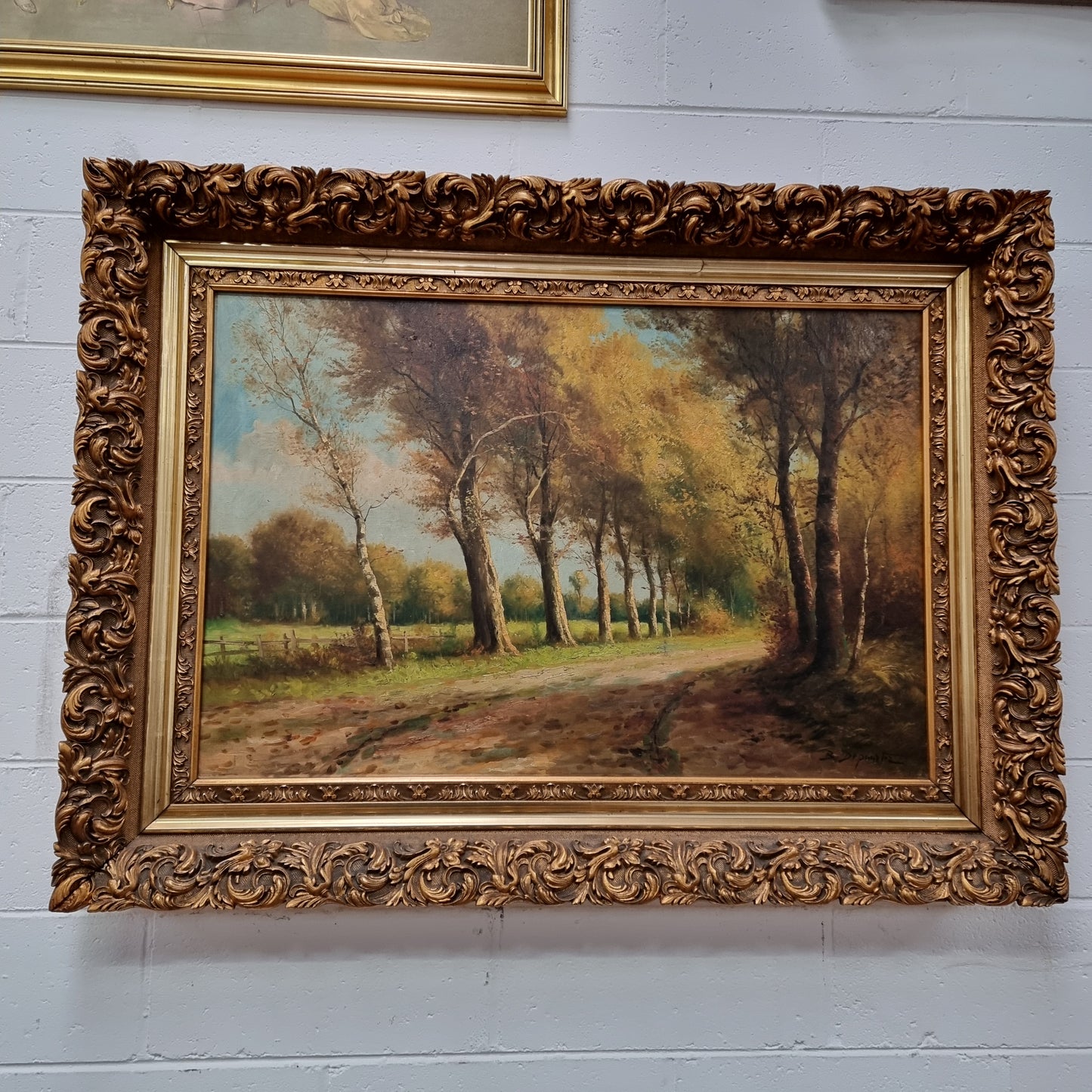 Sourced from France Signed Oil on Canvas Country Tree Scene In Ornate Gilt Frame