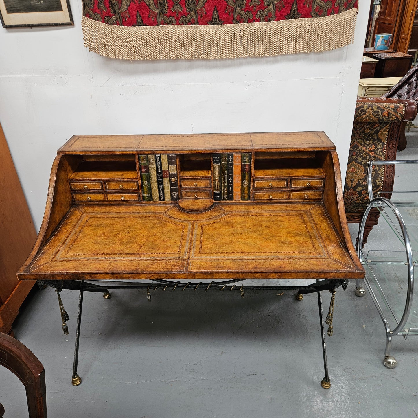 Spanish Empire Style Leather, Iron & Brass Desk