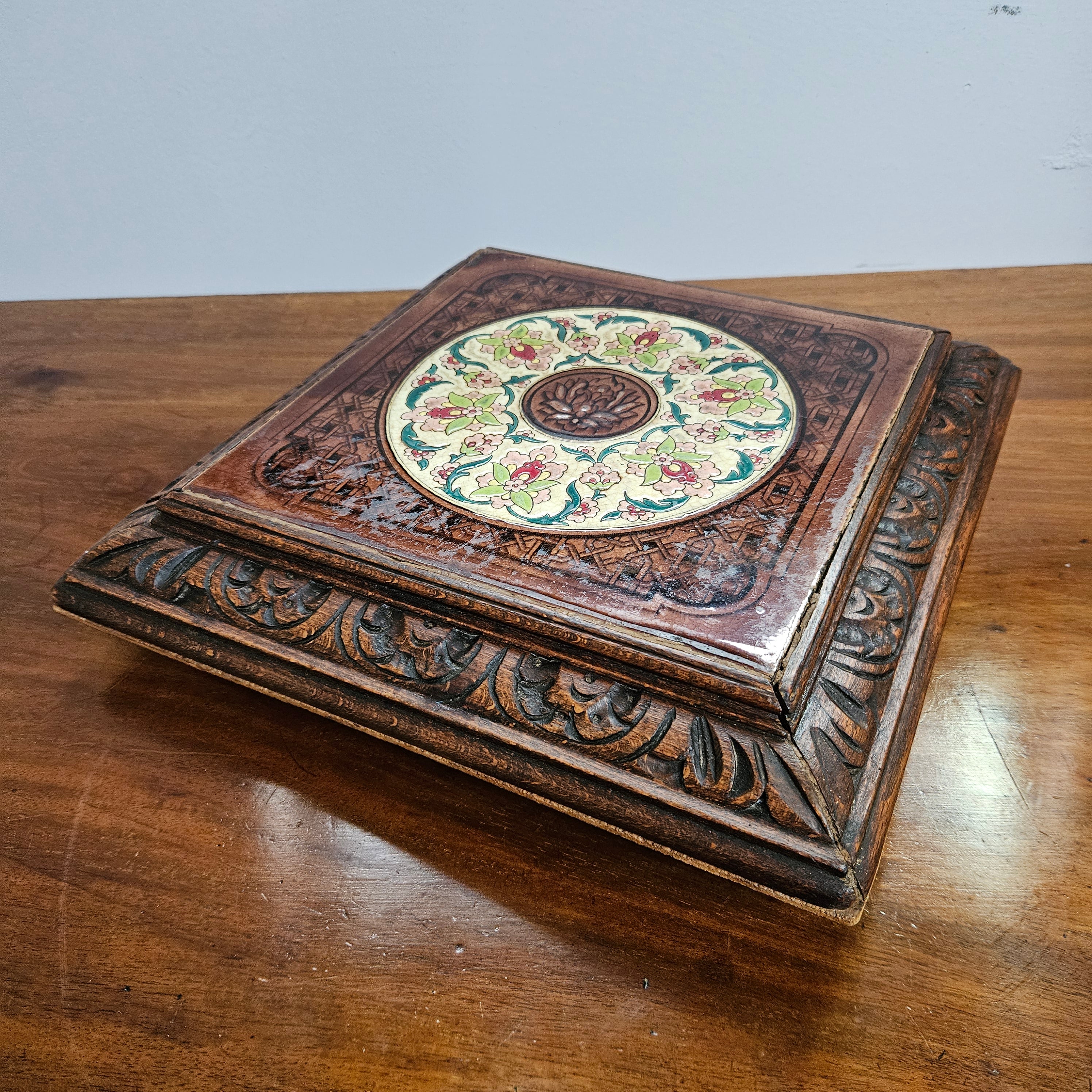 Antique French Tiled Top & Wooden Base Trivet/Teapot Stand | Antique & Vintage | Moonee Ponds Antiques | Australia Wide Delivery